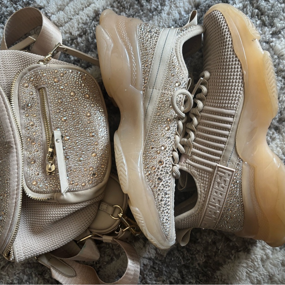 Steve Madden Beige Rhinestone Platform Sneakers